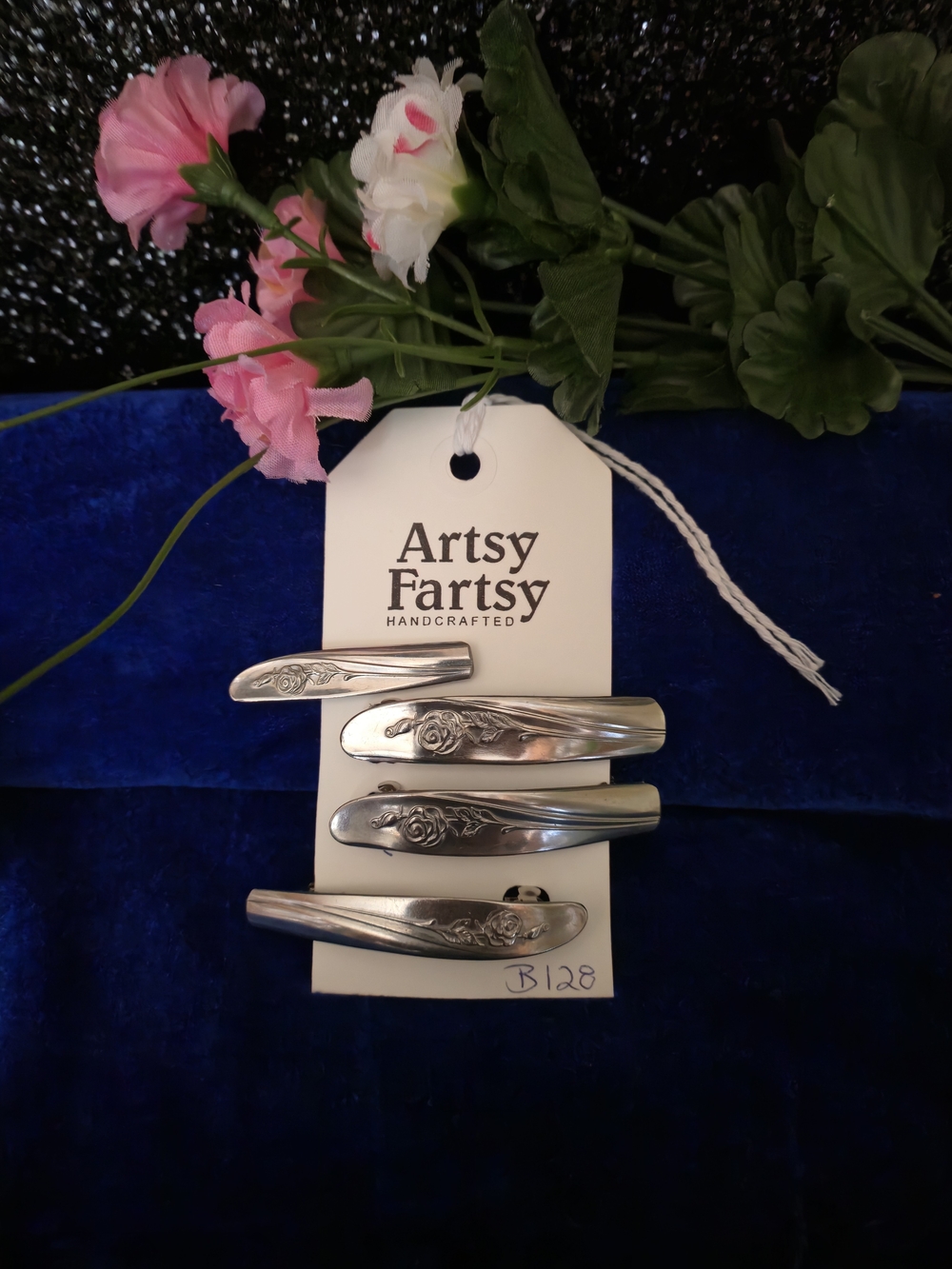 Silver Floral Hair Clips Set of 4